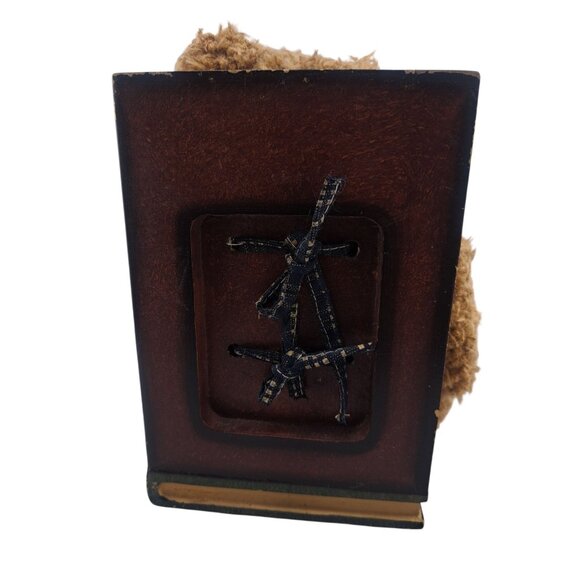 VTG Teddy Bear Bookends Plush Nursery Cottagecore Decor Wooden Base Boyds - Picture 4 of 11